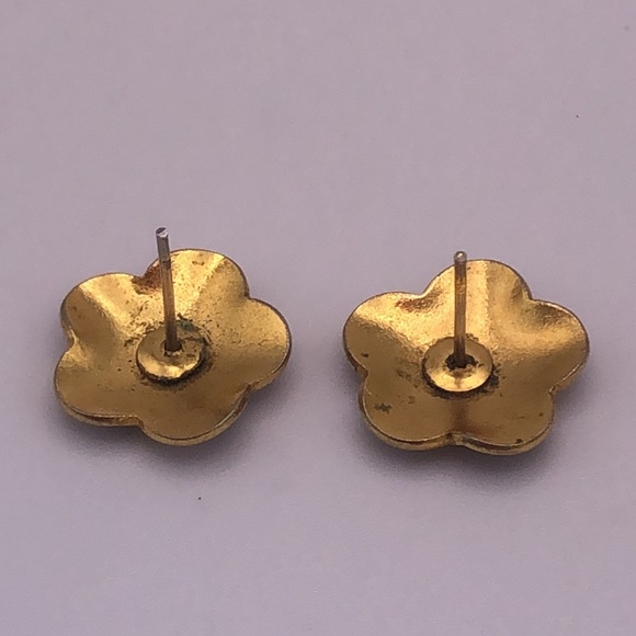 VTG Purple Background Floral Enamel Earrings Cloisonné Yellow Green Blue - Picture 6 of 9